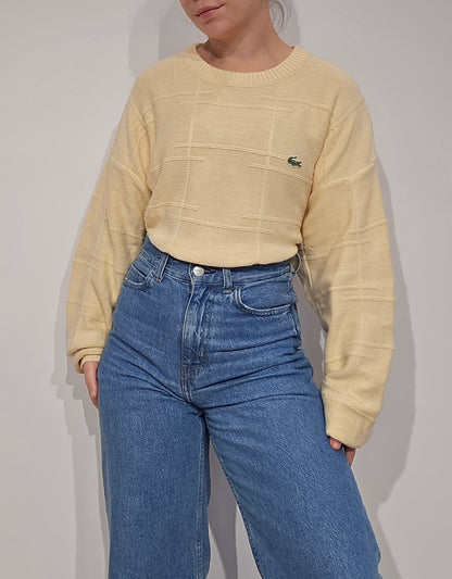 Pull en maille légère jaune poussin des années 80' Fabriqué en France - XL