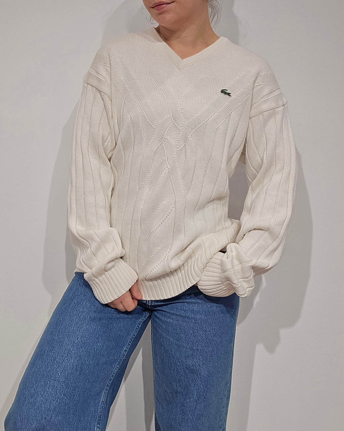 Pull col V en maille travaillée des années 90' - M