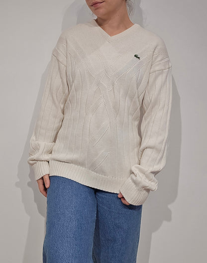 Pull col V en maille travaillée des années 90' - M