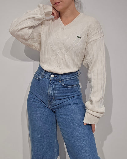 Pull col V en maille travaillée des années 90' - M