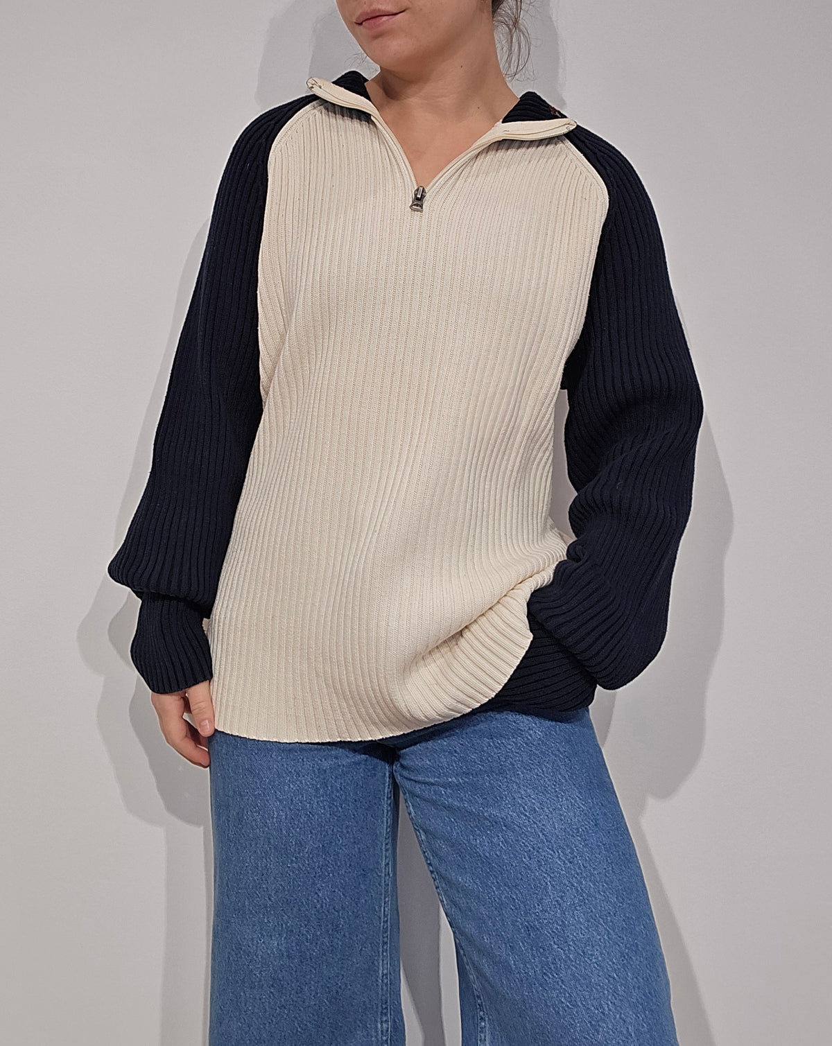 Pull camionneur des années 90' bleu marine et crème - XL