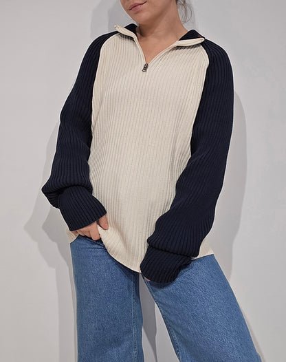 Pull camionneur des années 90' bleu marine et crème - XL