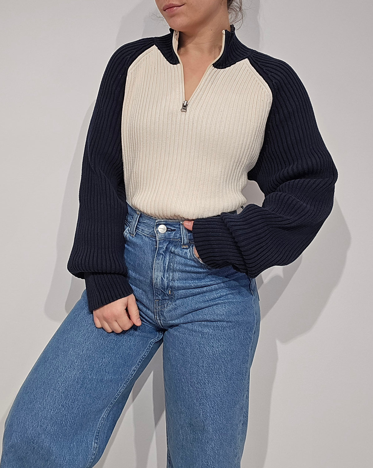 Pull camionneur des années 90' bleu marine et crème - XL