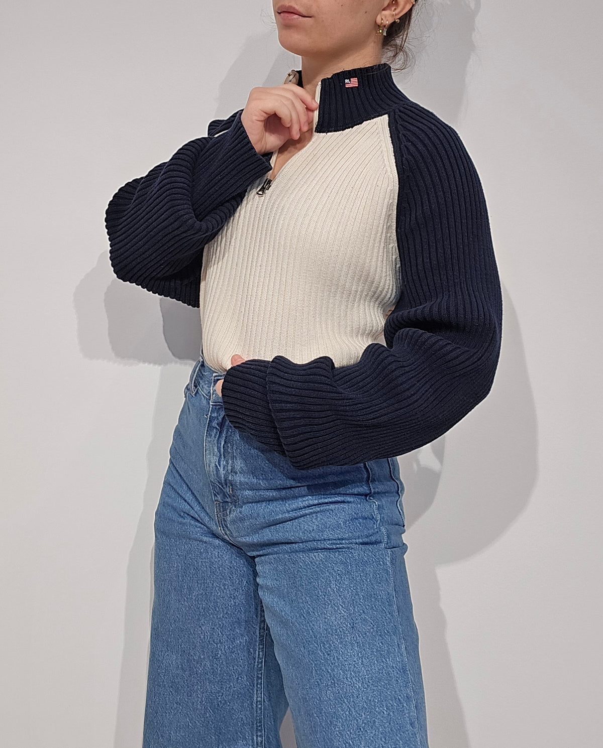 Pull camionneur des années 90' bleu marine et crème - XL