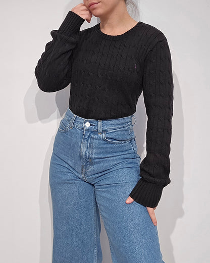 Pull col rond en maille torsadée noir - S/M