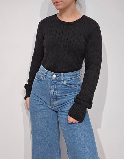Pull col rond en maille torsadée noir - S/M