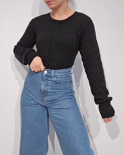 Pull col rond en maille torsadée noir - S/M