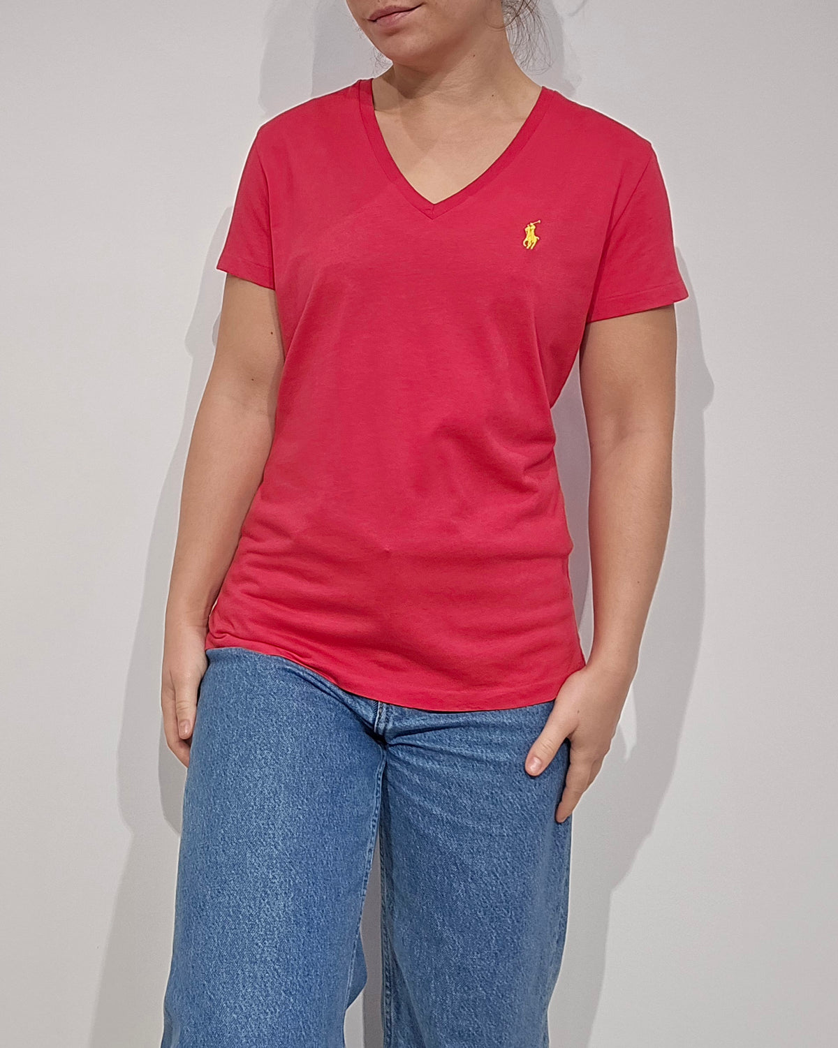 Tee-shirt col V rose - M
