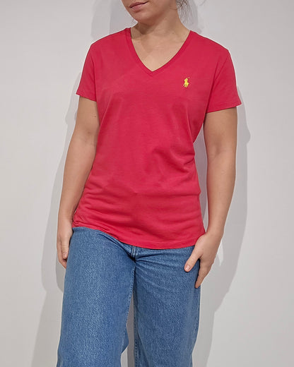 Tee-shirt col V rose - M