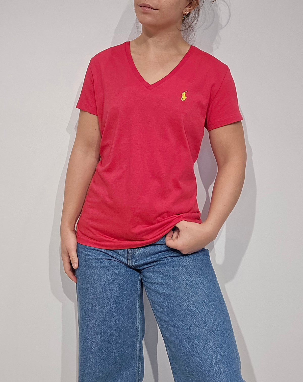 Tee-shirt col V rose - M