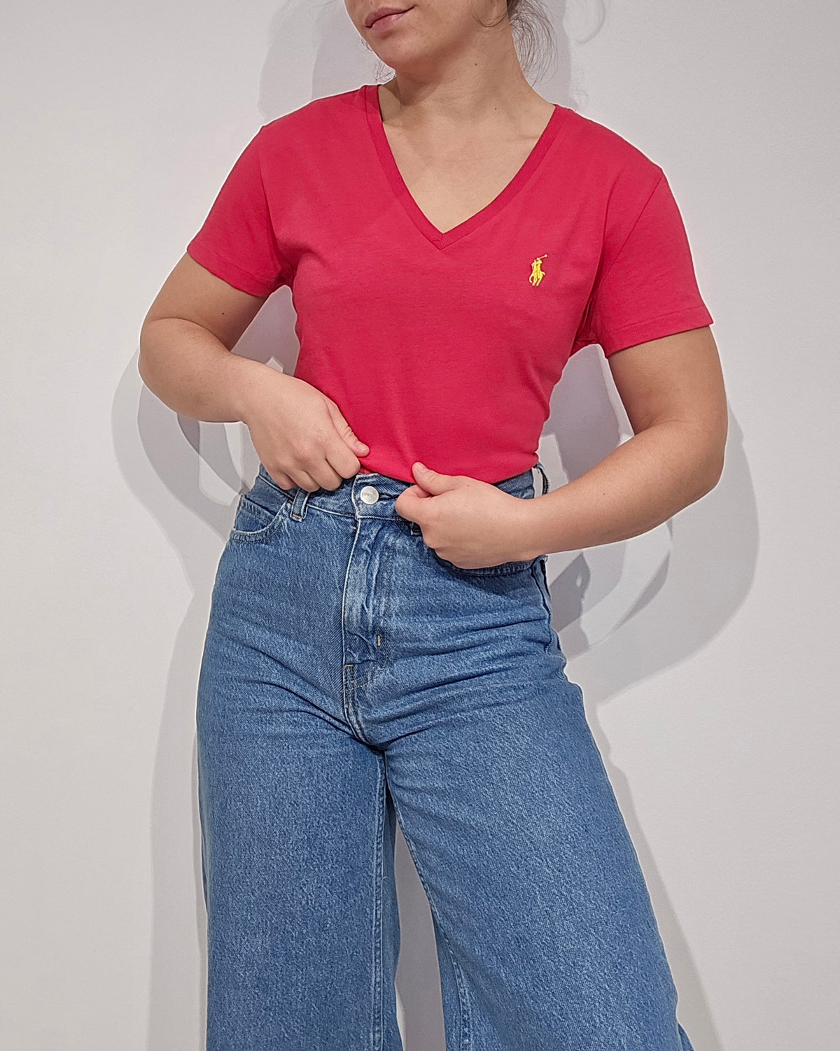 Tee-shirt col V rose - M