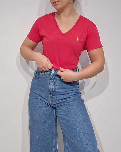 Tee-shirt col V rose - M