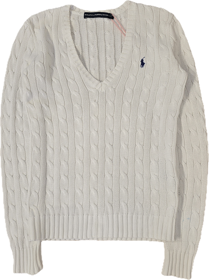 Pull col V en maille torsadé blanc - XS