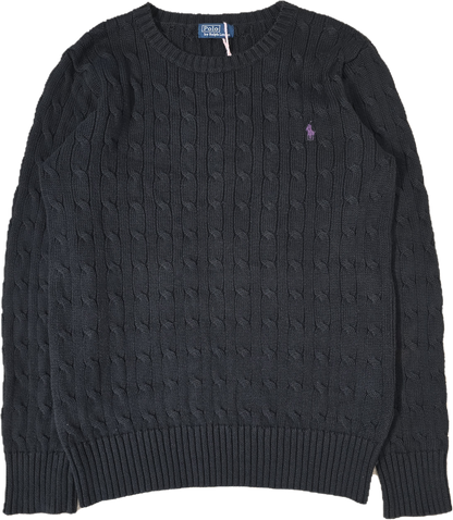 Pull col rond en maille torsadée noir - S/M