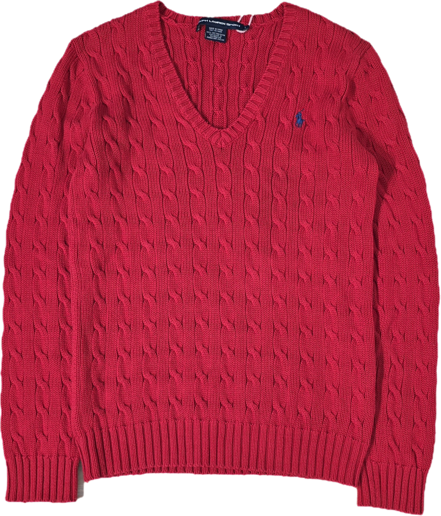 Pull col V en maille torsadé rouge - M/L