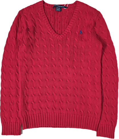 Pull col V en maille torsadé rouge - M/L