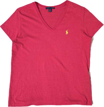 Tee-shirt col V rose - M