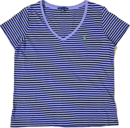 Tee-shirt col V à rayures - M