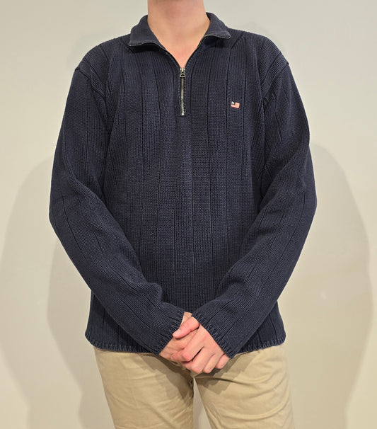 Pull camionneur en maille épaisse vintage marine  - L/XL