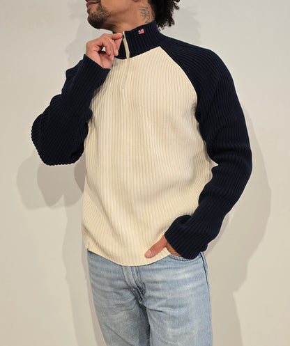 Pull camionneur des années 90' bleu marine et crème - L