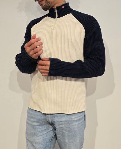Pull camionneur des années 90' bleu marine et crème - L