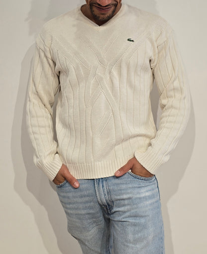 Pull col V en maille travaillée des années 90' - S