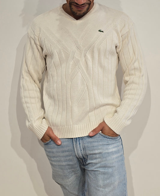 Pull col V en maille travaillée des années 90' - S