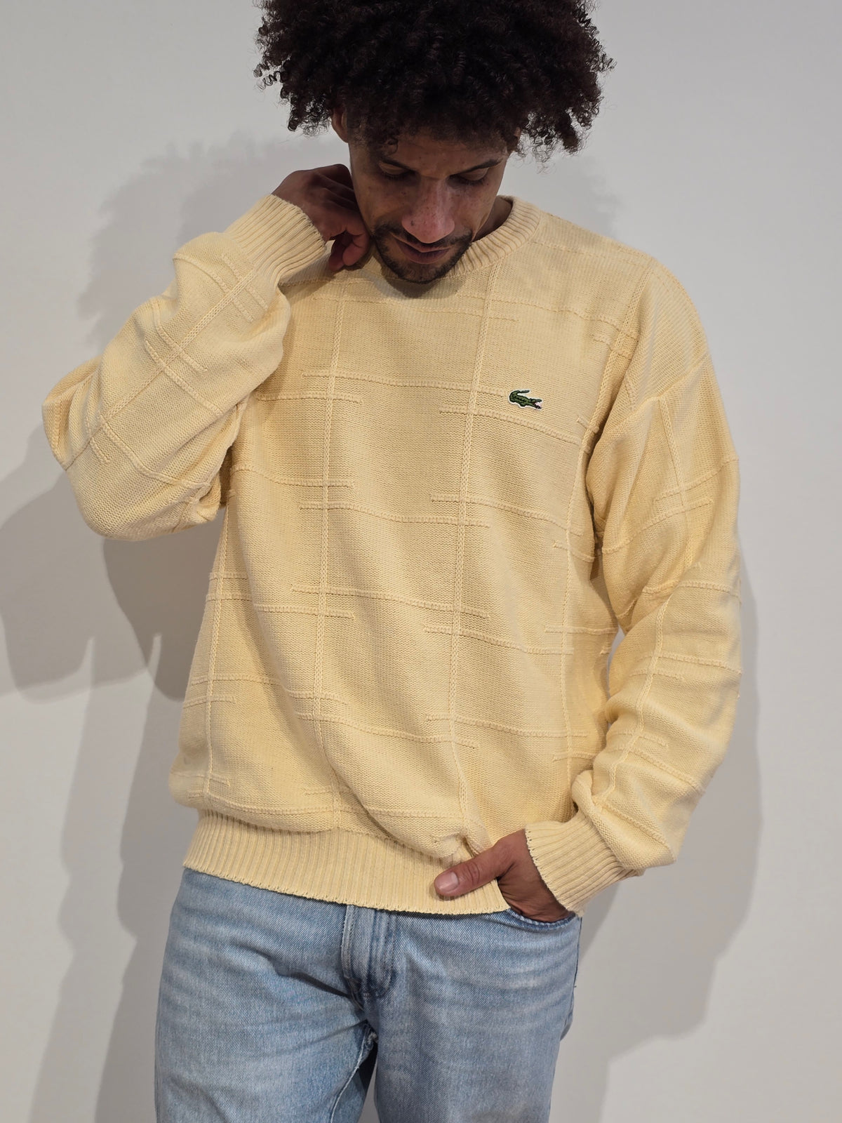 Pull en maille légère jaune poussin des années 80' Fabriqué en France - L