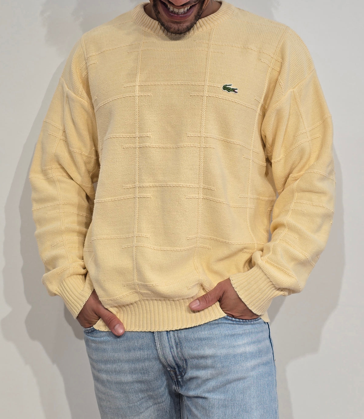 Pull en maille légère jaune poussin des années 80' Fabriqué en France - L