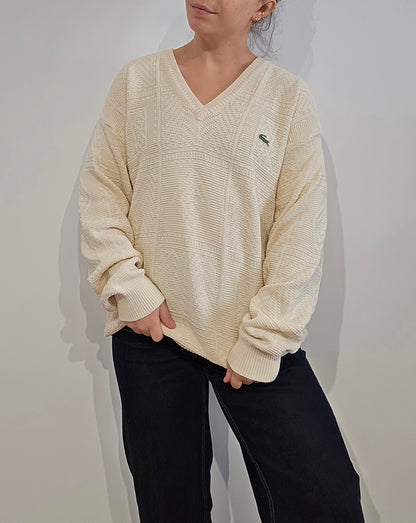 Pull col V crème des années 80' fabriqué en france - L/XL