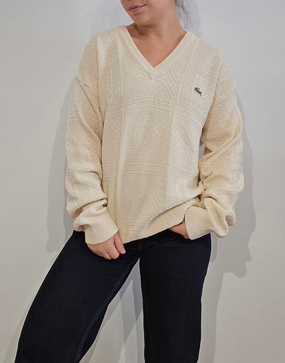 Pull col V crème des années 80' fabriqué en france - L/XL