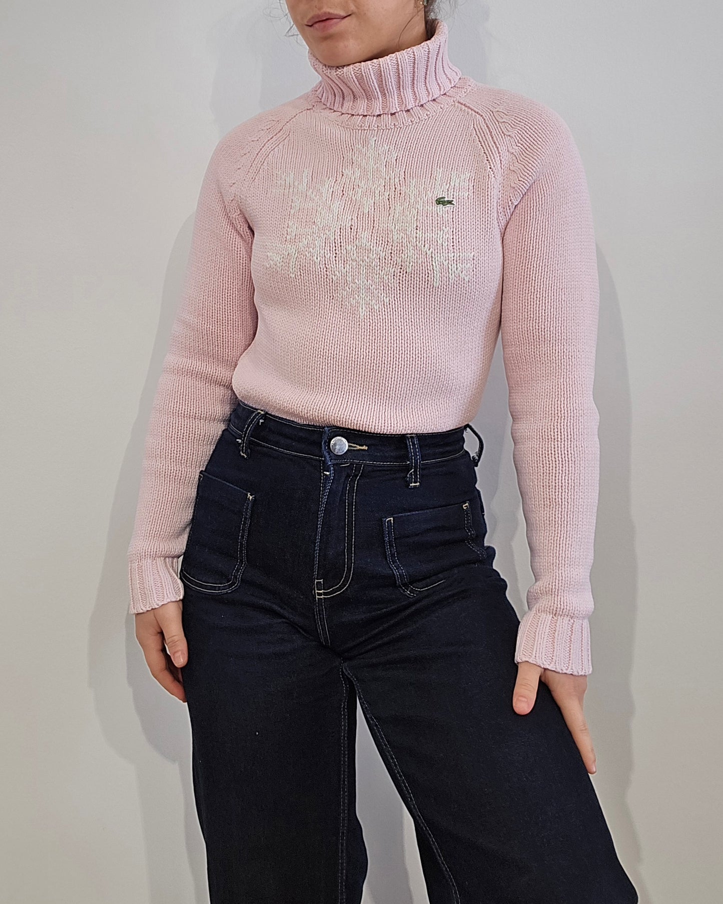 Pull en col roulé à motif flocon des années 90'- XS