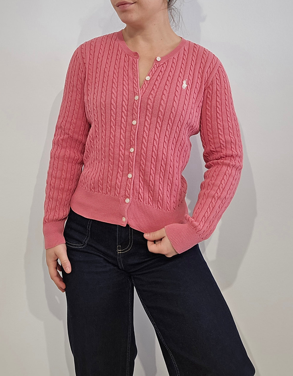 Cardigan en maille torsadée rose - XS
