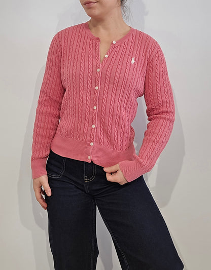 Cardigan en maille torsadée rose - XS
