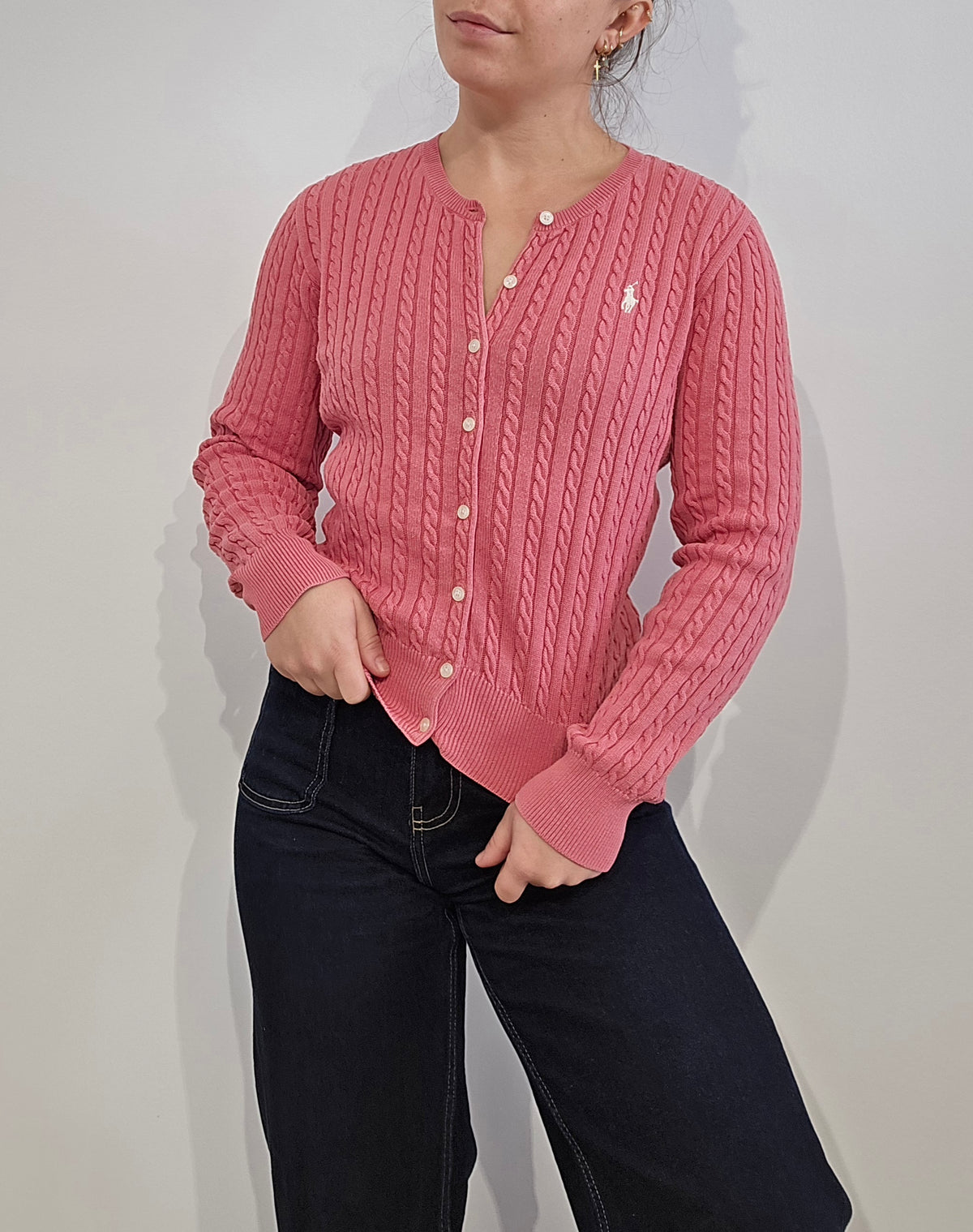 Cardigan en maille torsadée rose - XS
