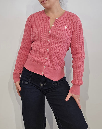 Cardigan en maille torsadée rose - XS