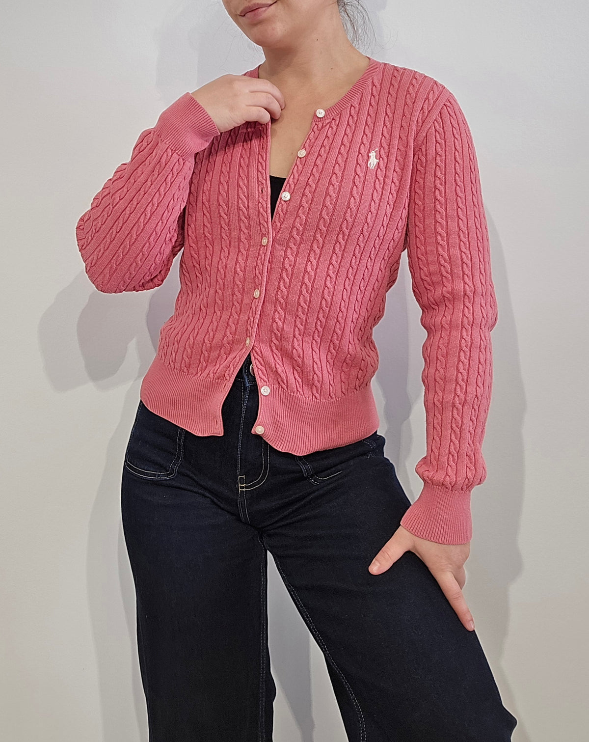 Cardigan en maille torsadée rose - XS