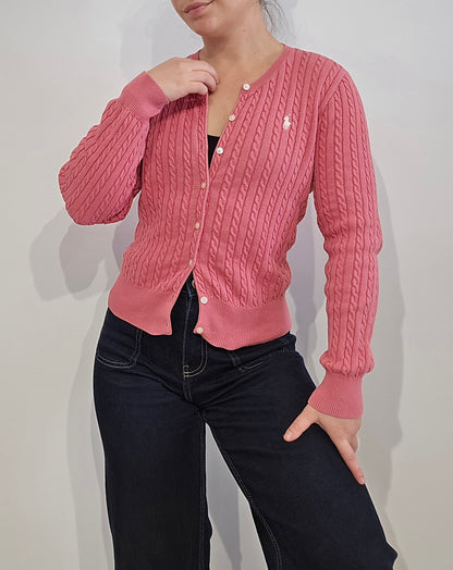 Cardigan en maille torsadée rose - XS