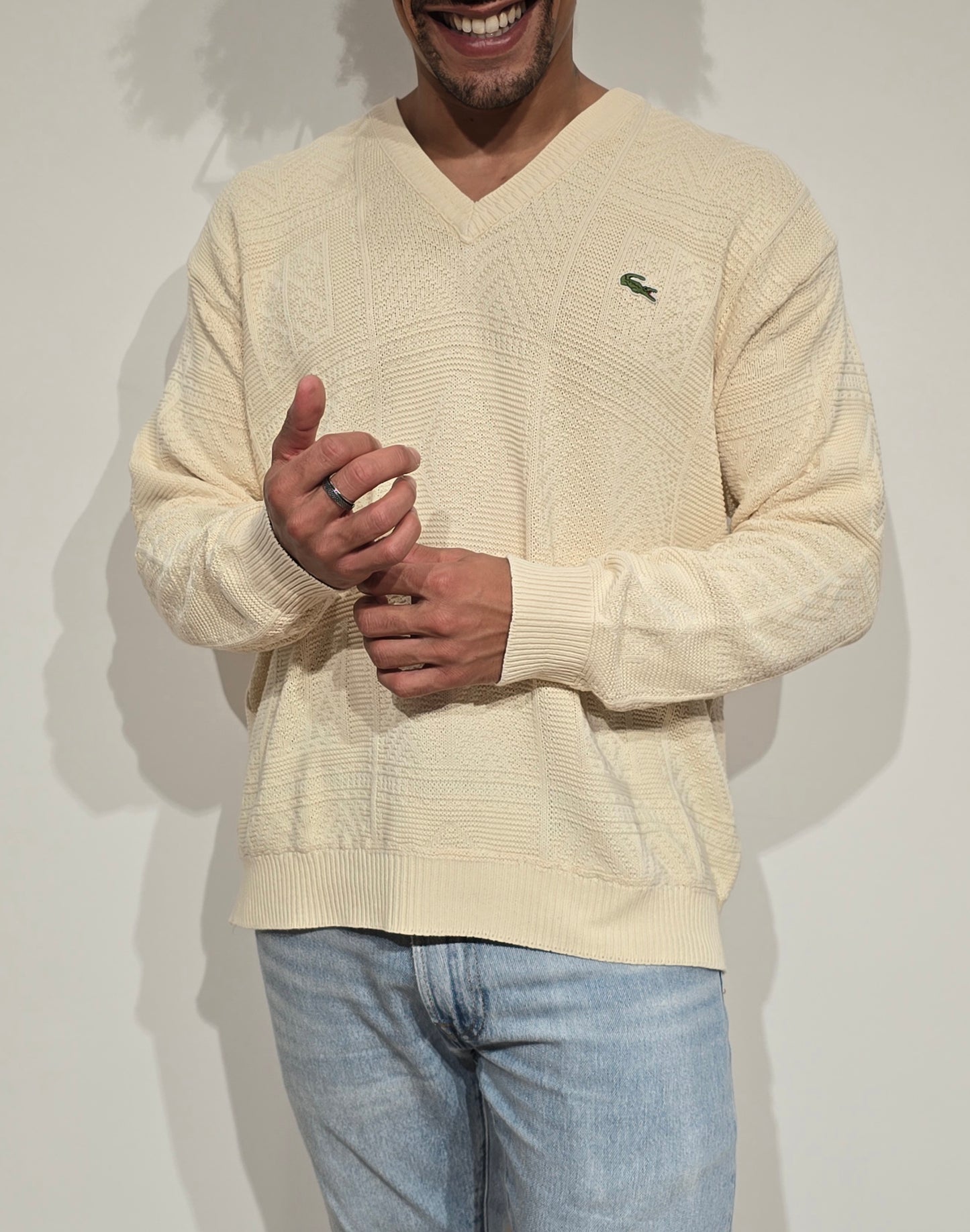 Pull col V crème des années 80' fabriqué en france - M