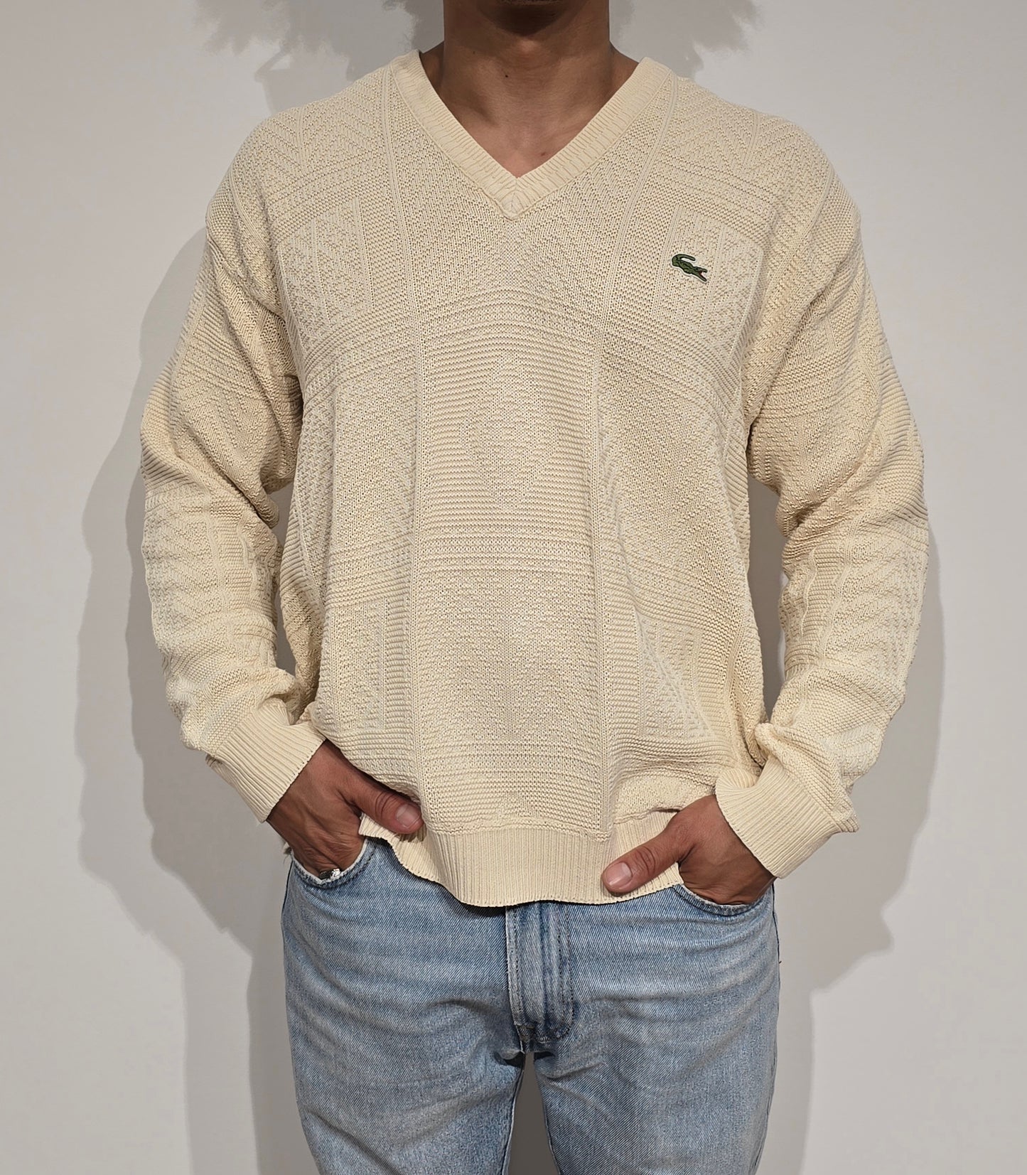Pull col V crème des années 80' fabriqué en france - M