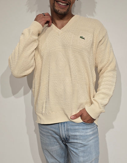 Pull col V crème des années 80' fabriqué en france - M