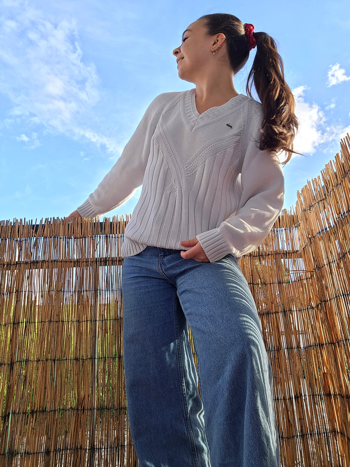 Pull col V en maille travaillée des années 90' - M