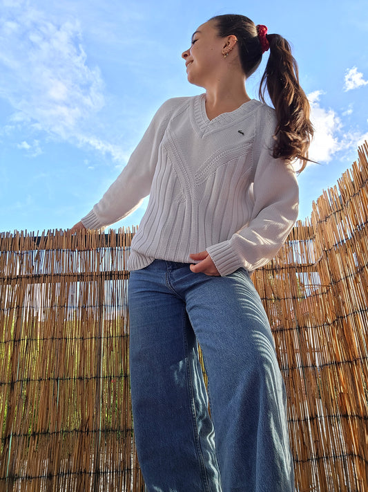 Pull col V en maille travaillée des années 90' - M