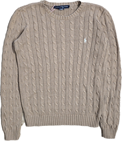 Pull col rond en maille torsadée beige - M/L