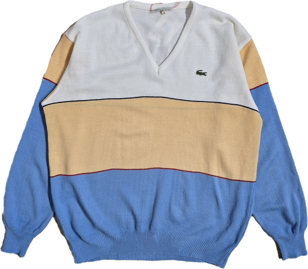 Pull col V léger tricolore des années 80' - L/XL