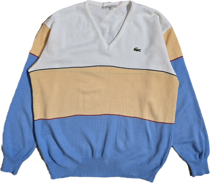 Pull col V léger tricolore des années 80' - L/XL