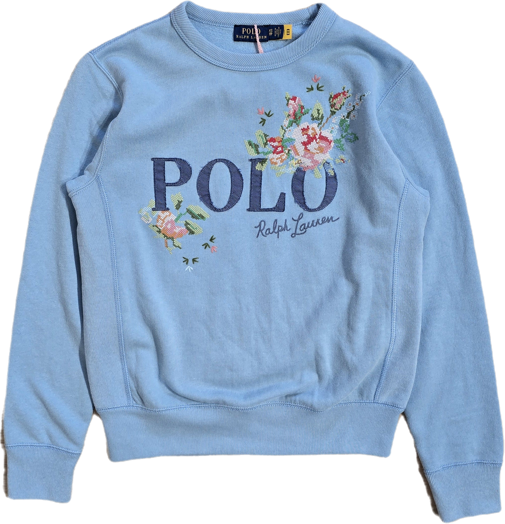 Sweat bleu brodé fleuris - XS