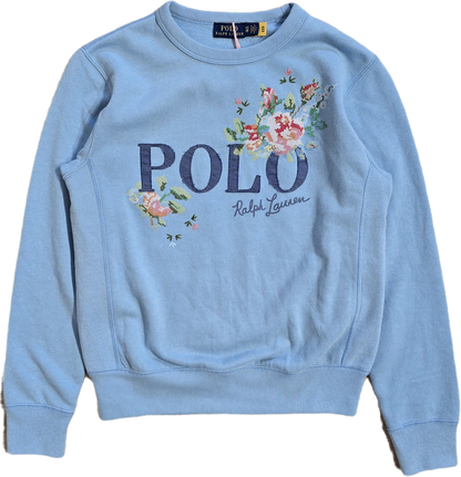 Sweat bleu brodé fleuris - XS
