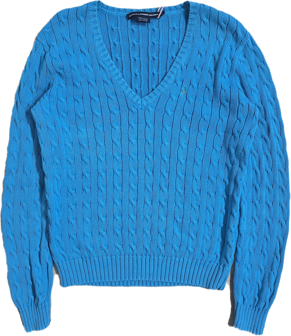 Pull col V en maille torsadée bleu - L/XL