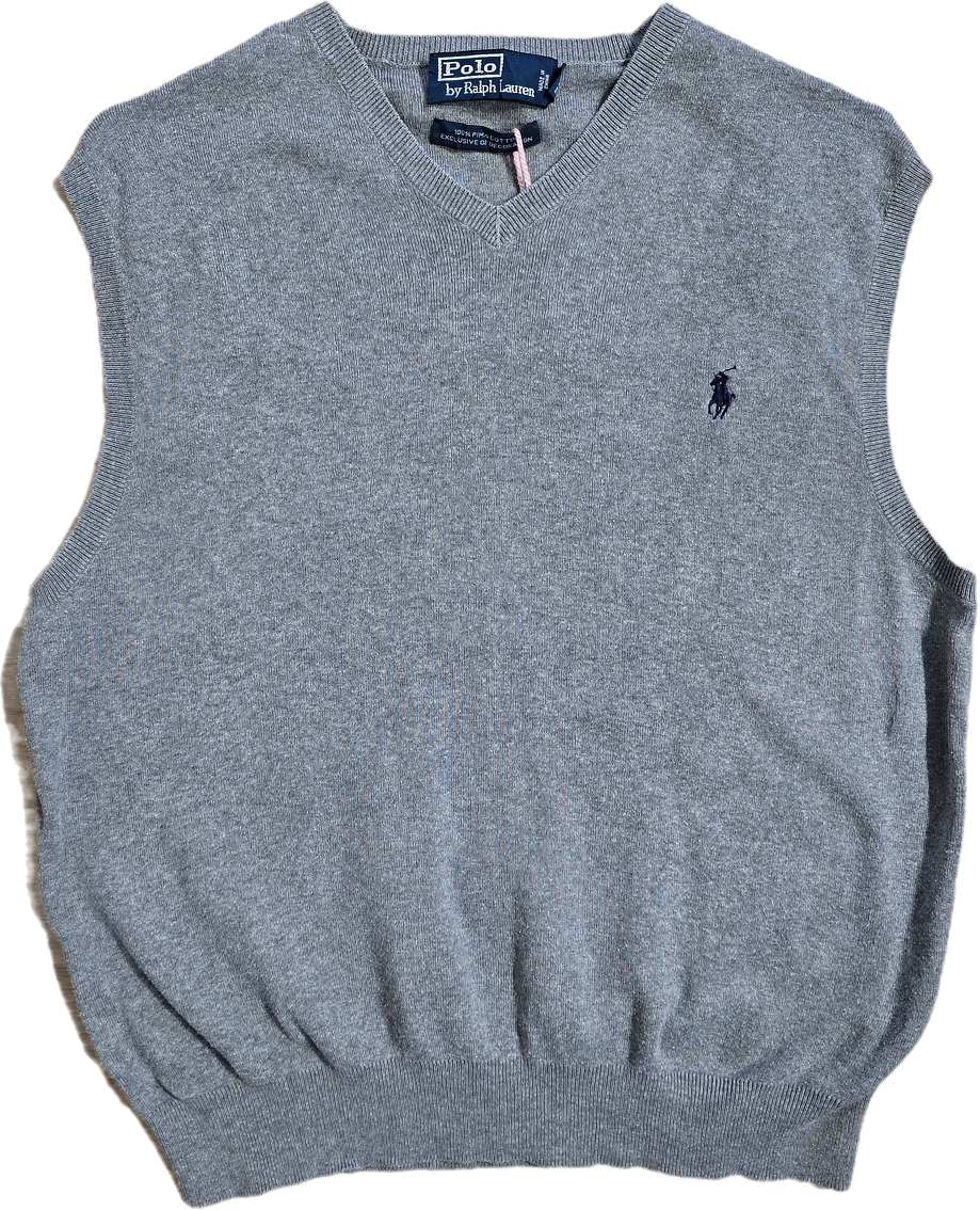 Pull col V en coton gris sans manches - S/M